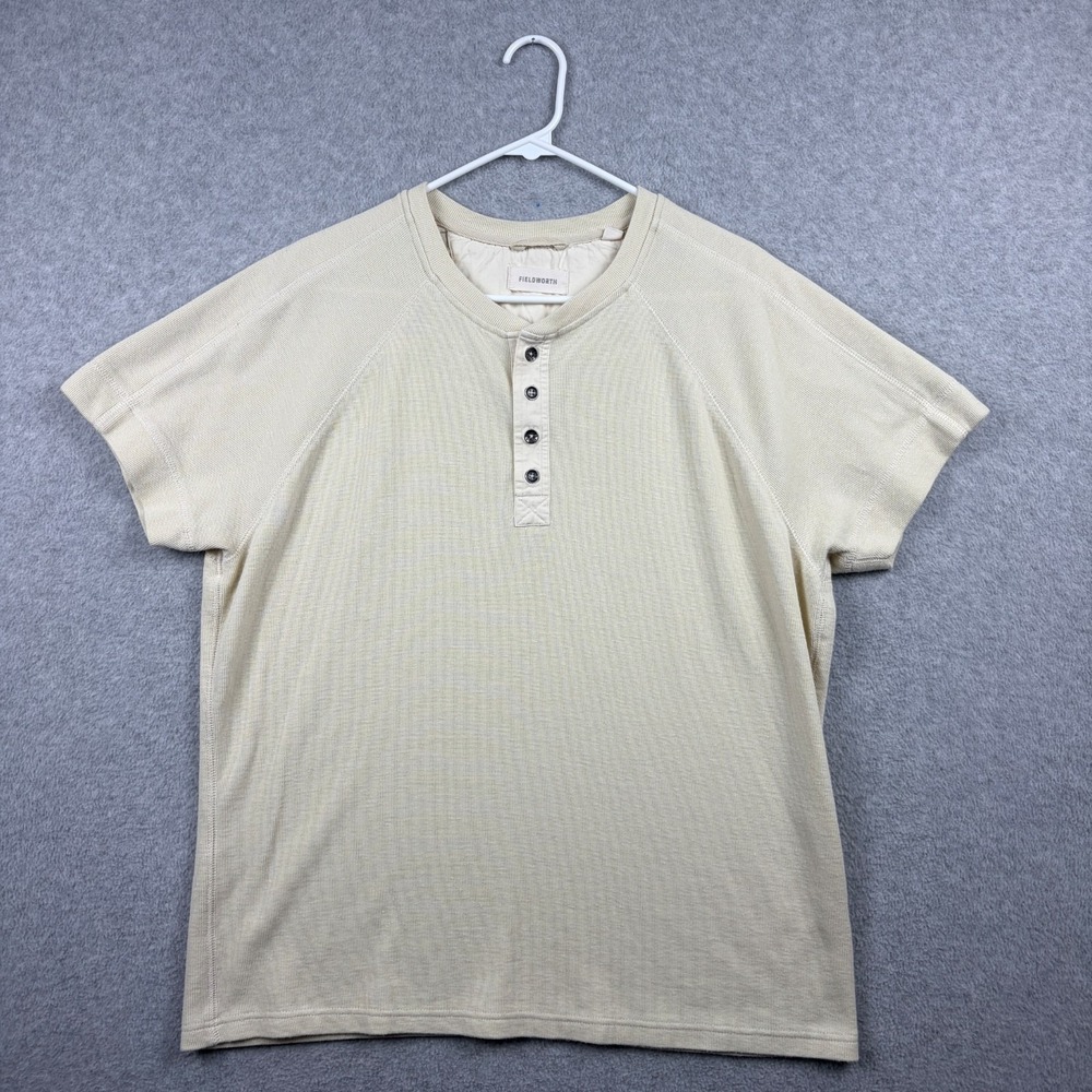Fieldworth Henley Sweatshirt Mens XL Cream Short Sleeve Raglan 60s Style Gymwear
